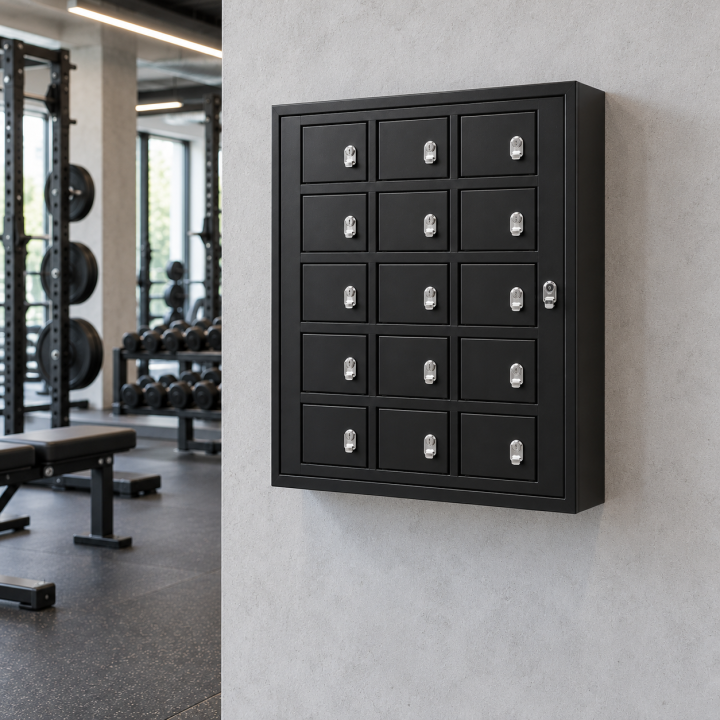 Casillero negro de 15 puertas en gimnasio-4