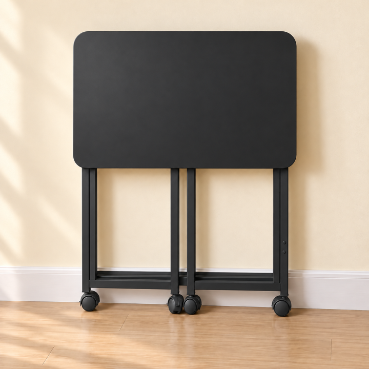 Escritorio plegable negro de perfil compacto-2